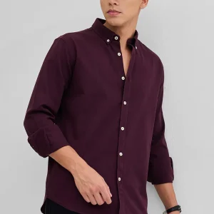 Burgundy Solid Twill Shirt