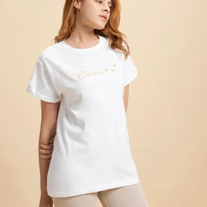 Women’s White Minimal Believe Typography Boyfriend T-shirt